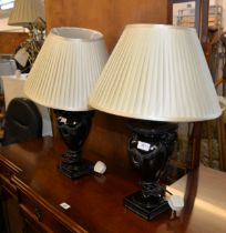 DECORATIVE LAMPS – PAIR OF BLACK URN SHAPED WITH SHADES