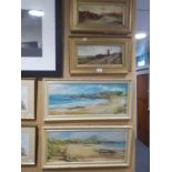 TWO OIL PAINTINGS ON BOARD COASTAL SCENES BY JILL MICKLE AND TWO OTHER OILS ON BOARDS 'ROUGH SEA