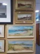 TWO OIL PAINTINGS ON BOARD COASTAL SCENES BY JILL MICKLE AND TWO OTHER OILS ON BOARDS 'ROUGH SEA