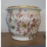 LARGE GEORGE JONES RELIEF MOULDED AND WRYTHEN JARDINIERE, DECORATED WITH CHRYSANTHEMUMS, 11" (