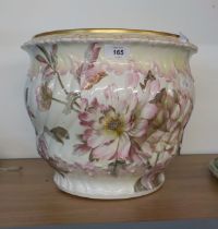 LARGE GEORGE JONES RELIEF MOULDED AND WRYTHEN JARDINIERE, DECORATED WITH CHRYSANTHEMUMS, 11" (