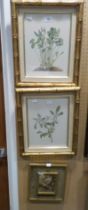 PAIR OF PRINTS FLOWERS IN BAMBOO DECORATED GILT FRAMES AND A CRYSTOLEUM, WOMEN AND CHILDREN (3)