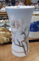BING AND GRONDHAL EVERTED SLEEVE VASE, WITH MAGNOLIA (?) FLORAL DECORATION, 10 3/8" (26.5cm)