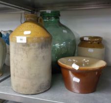 A ONE GALLON FLAGON MNNK 'H. HURDUS, LONG LANE, HOLLINWOOD'. TOGETHER WITH AN EARTHENWARE POT,