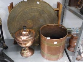 COPPER SAMOVAR, COAL BUCKET AND BRASS TOP TRAY TABLE [3]