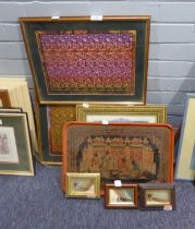 TWO MAGIC EYE PICTURES. TOGETHER WITH 3 SMALL EGYPTIAN STYLE PICTURES, BOXED, FRAMED WITH SAND