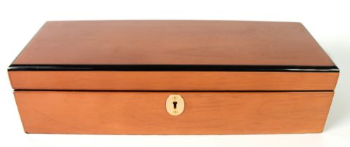 GOOD QUALITY MODERN CHERRYWOOD and EBONIZED FABRIC-LINED BOX to house SIX LADY'S WRIST WATCHES
