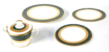 NORITAKE BONE CHINA 'FITZGERALD' PATTERN DINNER AND TEA WARES, with gilt banded border and dark