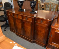 MAHOGANY BREAKFRONT NARROW DRESSER, HAVING 3 DRAWERS OVER 4 CUPBOARDS, BY CHARLES BARR
