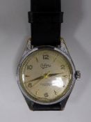 1960s BIFORA CHROMIUM PLATED BRASS CASED GENT'S WRISTWATCH, on leather strap, the back plate