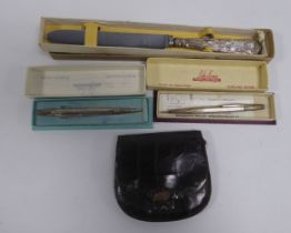 EDWARD VII SILVER MOUNTED CROCODILE SKIN WALLET, together with a BOXED CAKE KNIFE WITH FILLED SILVER