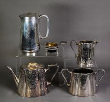 THREE PIECE ENGRAVED ELECTROPLATED TEASET, of tapering, oval form, decorated with stylised floral