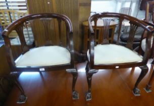PAIR OF GEORGE V TUB CHAIRS ON BALL & CLAW FEET [2]