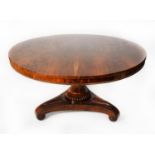 GOOD QUALITY WILLIAM IV ROSEWOOD TILT-TOP DINING TABLE, the circular top with nulled border to the