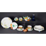 PEARL POTTERY, HANLEY, BOURBON WARE, ART DECO PERIOD TEA-FOR-TWO SET OF 7 PIECES, of angular
