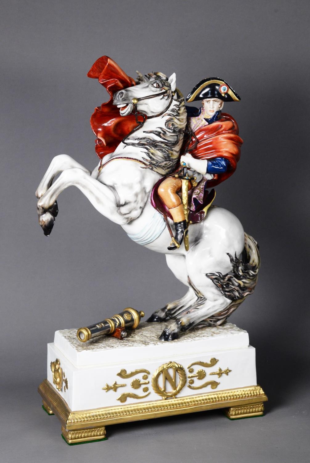 IMPRESSIVE MODERN CAPODIMONTE CERAMIC MODEL OF NAPOLEON I 'CROSSING THE ALPS' based upon JACQUES-