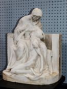 CAMILLE ALLAPHILIPPE (1874-1934) SCULPTED WHITE MARBLE GROUP 'PIETA' The Virgin Mary cradling