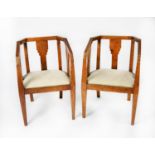 PAIR OF ART DECO WALNUT STAINED BEECH TUB CHAIRS, each with square section show wood frame with