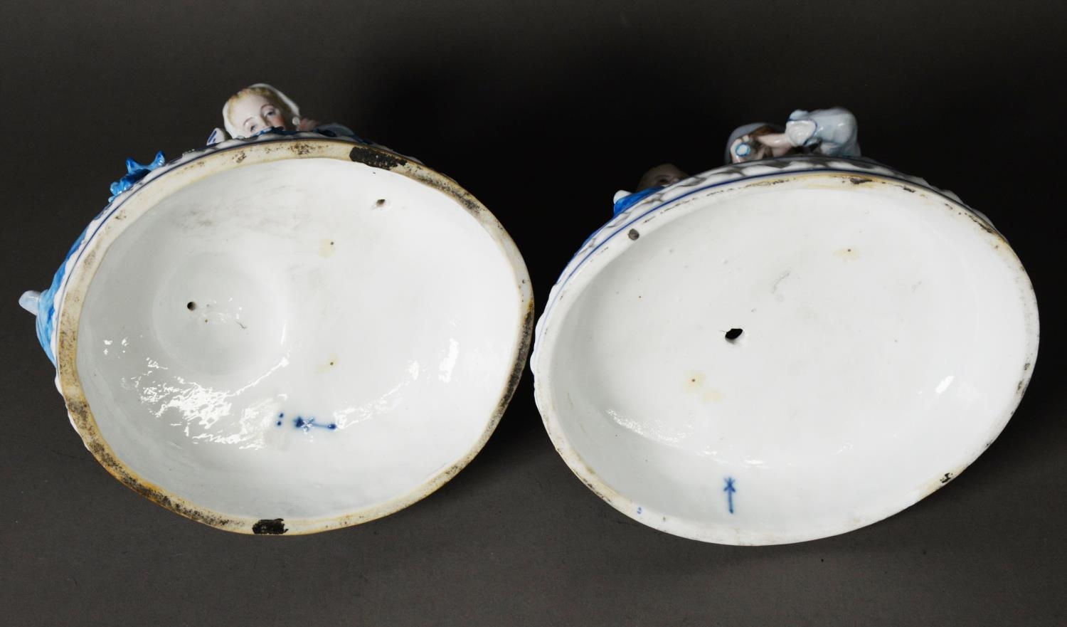 PAIR OF EARLY TWENTIETH CENTURY KPM STYLE PORCELAIN GROUPS, each heightened in blue and modelled - Image 2 of 2