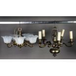 DUTCH STYLE HEAVY BRASS FIVE LIGHT ELECTROLIER, with scroll arms, 23” (58.4cm) drop, together with