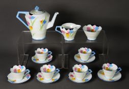 FIFTEEN PIECE ART DECO PARAGON CHINA ‘TULIP’ PATTERN COFFEE SERVICE FOR SIX PERSONS, comprising;