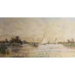 STEPHEN JOHN BATCHELDER (1849-1932) WATERCOLOUR Yachting on the Norfolk Broads Signed & dated 1884