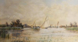 STEPHEN JOHN BATCHELDER (1849-1932) WATERCOLOUR Yachting on the Norfolk Broads Signed & dated 1884