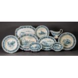 SIXTY ONE PIECE VICTORIAN COPELAND BLUE AND WHITE POTTERY PART DINNER SERVICE, printed with wild