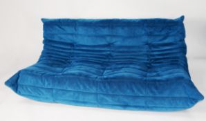 LIGNE ROSET ‘TOGO’ LARGE SETTEE IN ALCANTARA BOHEMIAN BLUE, RETAILED BY HEAL’S, 27 ½” (70cm) high,