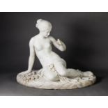 AFTER CINCINNATO BARUZZI (1796-1878) CARVED WHITE MARBLE SCULPTURE ‘THE SEATED FIGURE OF PSYCHE’