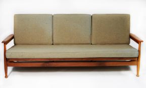 GUY ROGERS TEAK ‘NEW YORKER’ SOFA BED, with single piece loose back and seat cushions and three