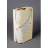 ROGER VEAL FOR  TOLCARNE POTTERY, CARVED POTTERY VASE, of slab sided form, decorated with cut-away