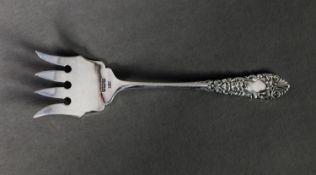 EDWARD VII SILVER SARDINE SERVING FORK BY CHARLES WILKES, with fancy embossed handle, 5” (12.7cm)