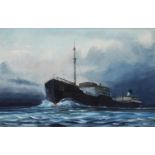 DOUGLAS ETTRIDGE (1927-2009) WATERCOLOUR The Motor Tanker ‘San Demetrio’ Unsigned, apparently signed