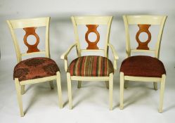 ARIGHI BIANCHI, SET OF TEN WHITE FINISH DINING CHAIRS, WITH WOOD GRAINED SPLATS TO THE BACK,