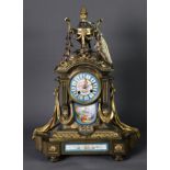 LATE NINETEENTH CENTURY FRENCH GILT METAL AND SEVRES STYLE PORCELAIN MANTLE CLOCK, the 3 ½”