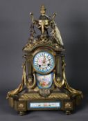 LATE NINETEENTH CENTURY FRENCH GILT METAL AND SEVRES STYLE PORCELAIN MANTLE CLOCK, the 3 ½”