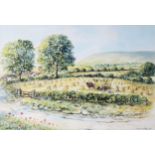 JOHN HASSALL (Ramsbottom artist) WATERCOLOUR DRAWING Light over Pendle Hill Signed and titled 19 1/