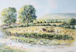 JOHN HASSALL (Ramsbottom artist) WATERCOLOUR DRAWING Light over Pendle Hill Signed and titled 19 1/