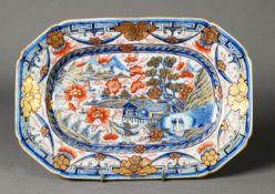 NINETEENTH CENTURY CHINESE IMARI PORCELAIN SMALL MEAT PLATE, of canted oblong form, painted with