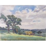 HARRY RUTHERFORD (1903 - 1985) WATERCOLOUR DRAWING ON PAPER LAID DOWN ON CARD Landscape with