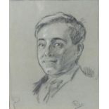 HARRY RUTHERFORD (1903 - 1985) CHALK AND CRAYON ON GREY PAPER Portrait of John Gregory Initialled