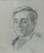 HARRY RUTHERFORD (1903 - 1985) CHALK AND CRAYON ON GREY PAPER Portrait of John Gregory Initialled