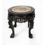 CHINESE LATE QING DYNASTY CARVED HARDWOOD JARDINIERE STAND, with inset marble top, 20" (51cm)