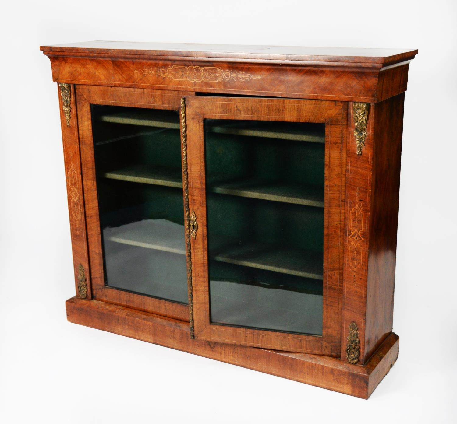VICTORIAN INLAID AND FIGURED WALNUT DISPLAY CABINET WITH GILT METAL MOUNTS, the oblong top set above - Image 2 of 3
