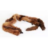 MUSQUASH FUR STOLE OF THREE FULL PELTS, one head incorporating a plastic sprung clip fastener