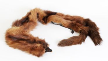 MUSQUASH FUR STOLE OF THREE FULL PELTS, one head incorporating a plastic sprung clip fastener