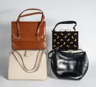 BLACK LEATHER LADY'S WALDYBAG, TWO OTHER HANDBAGS and a VANITY CASE (4)