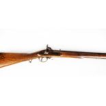 EAST INDIA 'BROWN BESS' TYPE 19th CENTURY PERCUSSION MUSKET, the lock plate egraved with standing