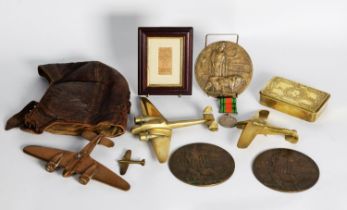 SMALL, MIXED LOT OF MILITARY INTEREST COLLECTABLES, comprising: THREE WWI DEATH PLAQUES, JAMES